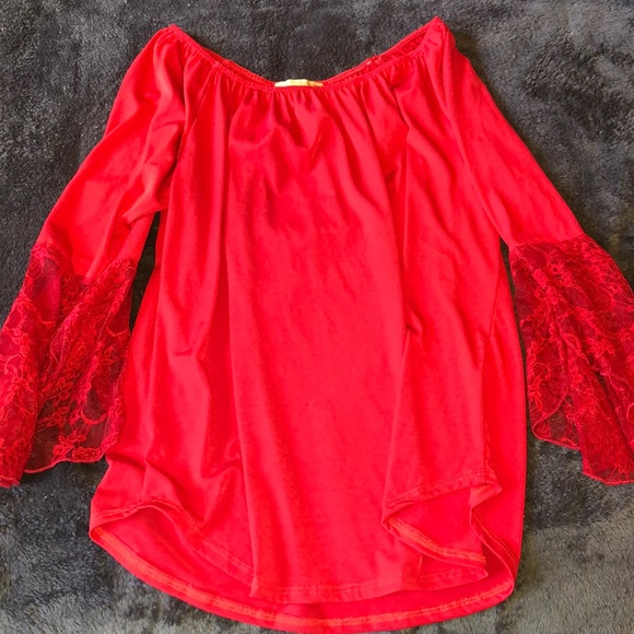 Off the shoulder red and lace top - Picture 1 of 3